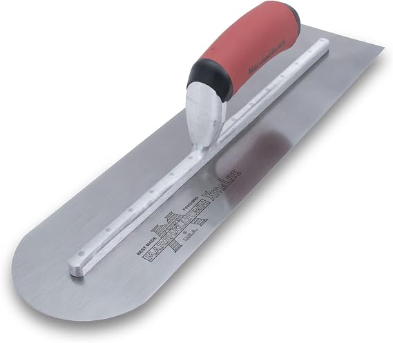 MARSHALLTOWN Rounded Front Finishing Trowel, 14 x 4 Inch, Assembled in USA | High Carbon Steel Blade, Rounded and Square Edge in One, Avoids Grooves, 14 x 4 Inch, MXS64RED
