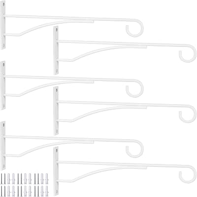 8 White Plant Hangers 6 Pack, Hanging Plant Bracket for Wall Fence Porch Outdoor Indoor, Metal Plant Hooks for Basket, Flower, Planter, Feeder, Lantern, Wind Chime