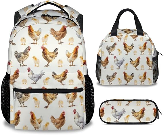 Chicken School Backpack for Kids - 16 Inch Blue Backpacks for Girls Boys - Lightweight Cartoon Bookbag for Travel