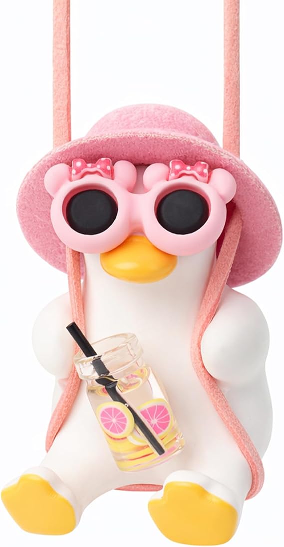 Swinging Duck Car Hanging Ornament, Cute Car Mirror Decor, 12 Inch Rope