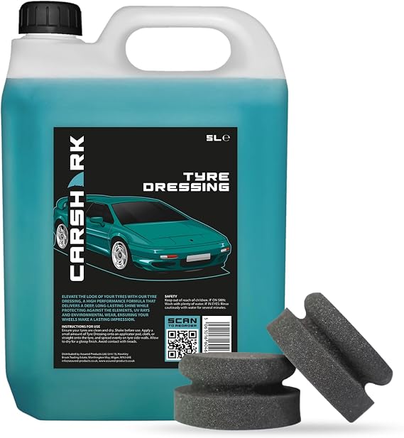 Tyre Dressing 5 Litre with 2 x Applicator pads (Black), Deep Shine, UV Protection