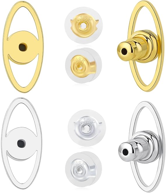 Earring Backs, JIACHARMED Locking Earring Backings for Droopy Ears Lightweigh Earring Backers for Studs 4pcs Secure Lifter Back for Heavy Earrings Support Replacement Plus 4pcs Rubber Backs