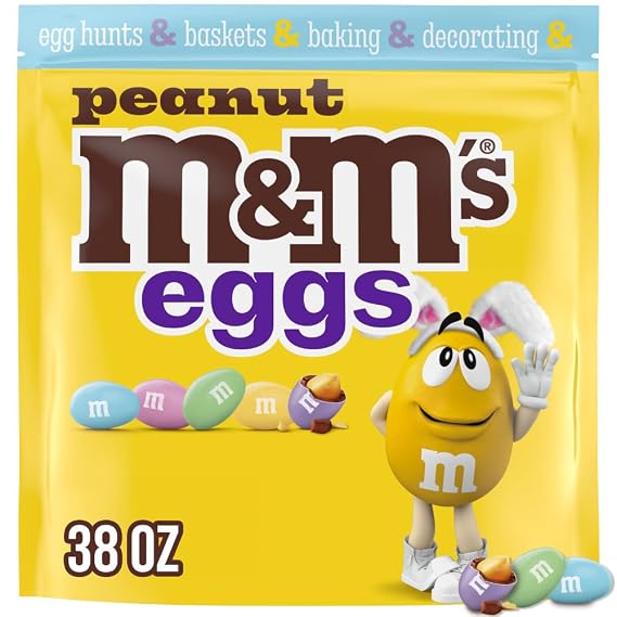 M&MS Peanut Milk Chocolate Assorted Pastel Easter Candy Bulk, Party Size, Resealable Pouch, 38 oz Bag