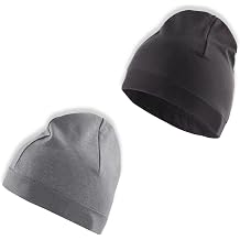 Skull Caps for Men 2 Pack Quick Dry Running Beanie Lightweight Breathable Cap for Cycling Marathon Skiing and Outdoor Sports in Black and Grey