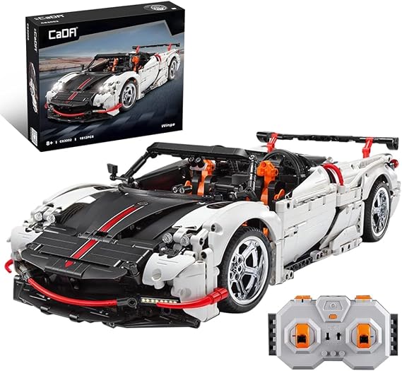 Technic RC Sports Car for Huayra Roadster BC, 1812 + Pcs 1:10 CaDA C63002W Supercar Collectible Model, V12 Engine and Remote Control, Compatible with Lego Technique