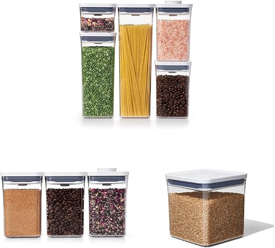 OXO Good Grips 5-Piece POP Container Set Good Grips 3-PC Small Square Short POP Container Set, White Good Grips POP Container - Airtight Food Storage - 2.8 Qt for Rice, Sugar and More