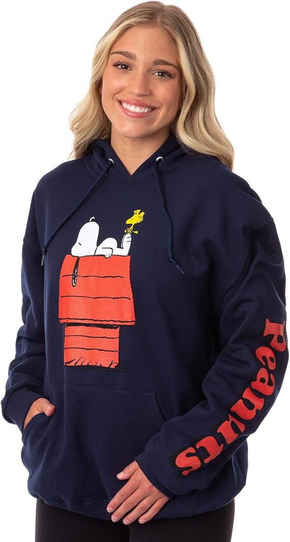 Peanuts Juniors' Snoopy And Woodstock Red Doghouse Hooded Sweatshirt Pullover Hoodie
