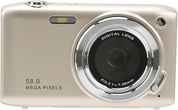 Digital Camera, 2.88 Inch Screen 58MP 4K HD Portable Camera, 16X Zoom Auto Focus Timed Photography Digital Video Camera for Adults, Students (Gold)