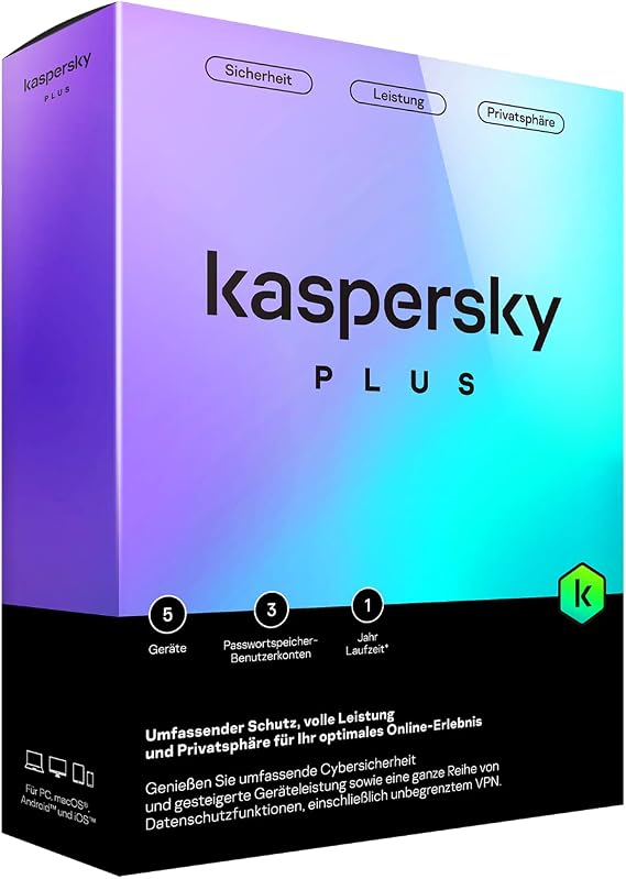 Kaspersky Plus 2023|5 Devices|1 Year|Comprehensive Protection with Anti-Phishing and Firewall|Unlimited VPN|Password Manager|Online Banking Protection|PC/Mac/Mobile|Activation Code in Standard