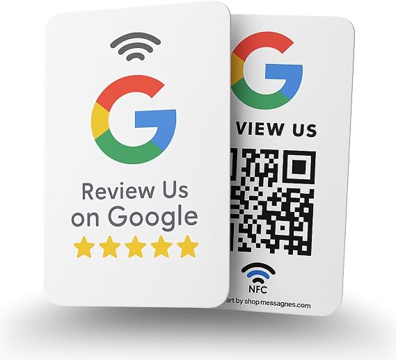 Reusable Review Tap Card for Google Reviews - 5-Cards Pack - QR & Tap NFC Review Card - Review Us on Google Tap Card - iPhone & Android - Boost My Reviews Card - Set Up at Home | by MESSAGENES