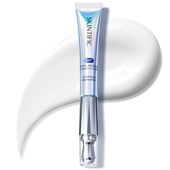 SKINTIFIC 360 Crystal Massager Lifting Eye Cream, Reduces Puffiness | Nourishes Eye Area with 3D Peptides, Niacinamide & Caffeine, Formulated with Niacinamide and Caffeine