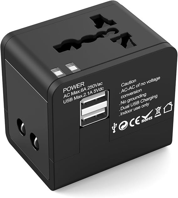 FURIDEN European Travel Plug Adapter, Universal Plug Adapter with Two USB-A Ports, International Plug Adapter, Available in Over 150 Countries (e.g. UK, Italy, Ireland, Spain)