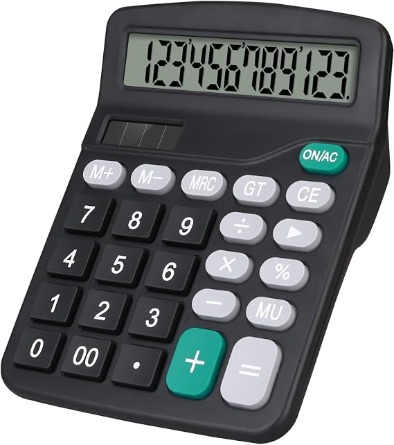 Desktop Calculator, Black Calculator Big Buttons, 12-Digits | Large LCD Display, Solar and AA Battery Dual Power, Desk Calculators for Office Home School Business Class (Black)