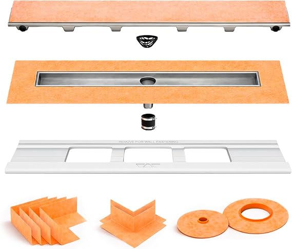 All-in-one 64" Center Waterproof Linear Shower Drain Kit Tileable