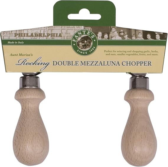 Fantes Double Mezzaluna Vegetable Chopper Rocking Knife, 5.5-Inch Stainless Steel Blade with Beechwood Handles, The Italian Market Original since 1906,Brown