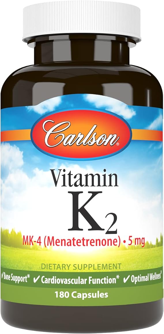 Carlson Vitamin K2 MK-4 (Menatetrenone), 5 mg, Bone Support, 180 Capsules | Vitamin K Supplement; K2 Vitamin; Soy-Free; Vitamin K-2