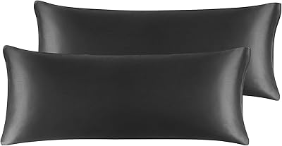 PiccoCasa Satin Body Pillowcases for Hair and Skin, 2 Pack Luxury Silky Pillow Cover Smooth Long Satin Pillow Cases with Zipper Closure 20x48 Black