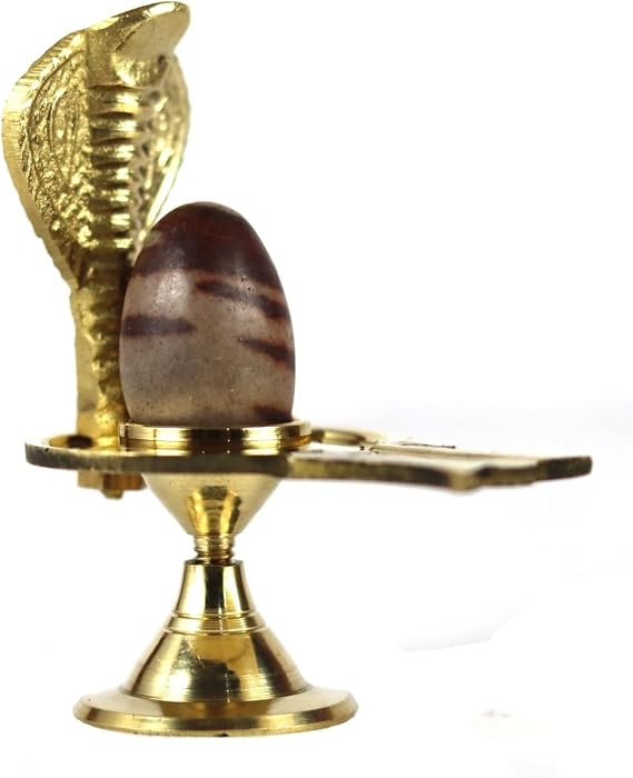 Narmadeshwar Shivling with Brass Jalheri (Yoni) Narmada River Banalinga Shiva Lingam Stone for Puja (3.0 inches) (3.0 inches)