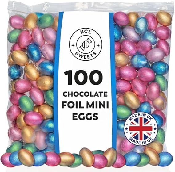 Foil Chocolate Mini Eggs - Pack of 100 Mixed Colour | Bulk Chocolate Eggs Easter Hunt Treats - Creamy Mini Chocolate Eggs for Easter Parties & Celebrations