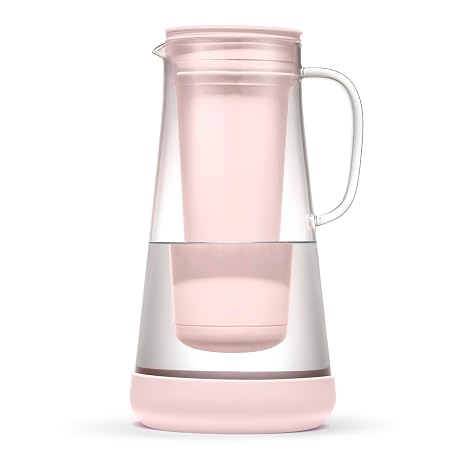 LifeStraw Home Glass Water Filter Pitcher, 7-Cup, Pink Bubble