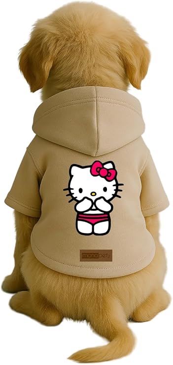 Baskılı İçi Polarlı Köpek Ve Kedi Kıyafeti & Elbisesi - Bej Renk Kapüşonlu Hoodie Bb0Ec 3Xl