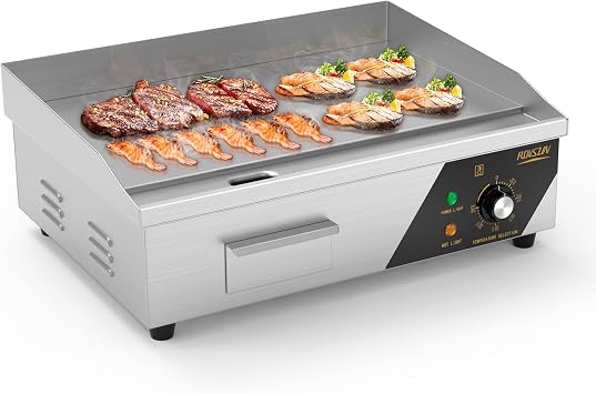 ROVSUN 22" Electric Countertop Flat Top Griddle, 1600W Electric Griddle, Teppanyaki Grill Stainless Steel with Adjustable Temperature Control 122F-572F for Home Restaurant Commercial