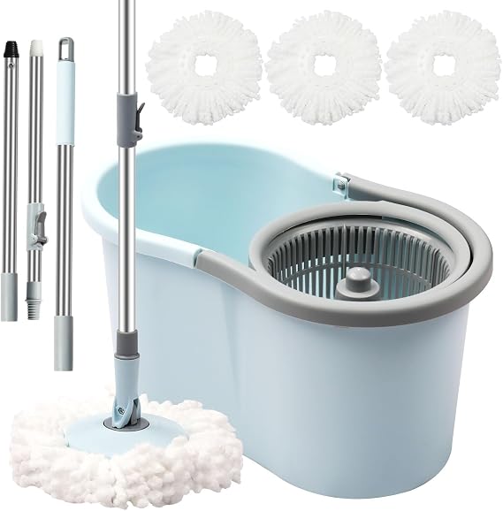 Spin Mop and Bucket with Wringer Set,360 Mop and Bucket System with 3 Microfiber Mop Refills and 50" Extended Handle for Floor Cleaning