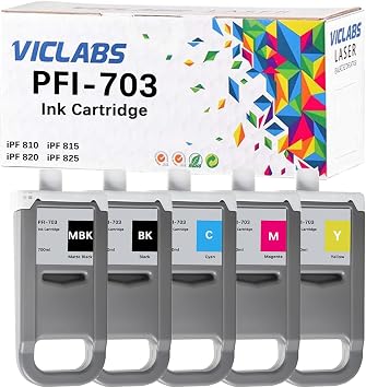 PFI-703 Ink Cartridges Replacement for Canon PFI-703 Ink Cartridges for use in Canon imagePROGRAF iPF810 iPF810pro iPF820 iPF820pro iPF825 iPF815 Printers, 700ml 5-Pack, MBK/BK/C/M/Y