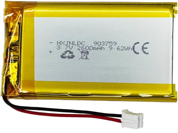 DC 3.7V 2600mAh 903759 Rechargeable Lithium Polymer Replacement Battery for DIY 3.7-5V Electronic Products with Built-in 2-Wire Battery Replacement