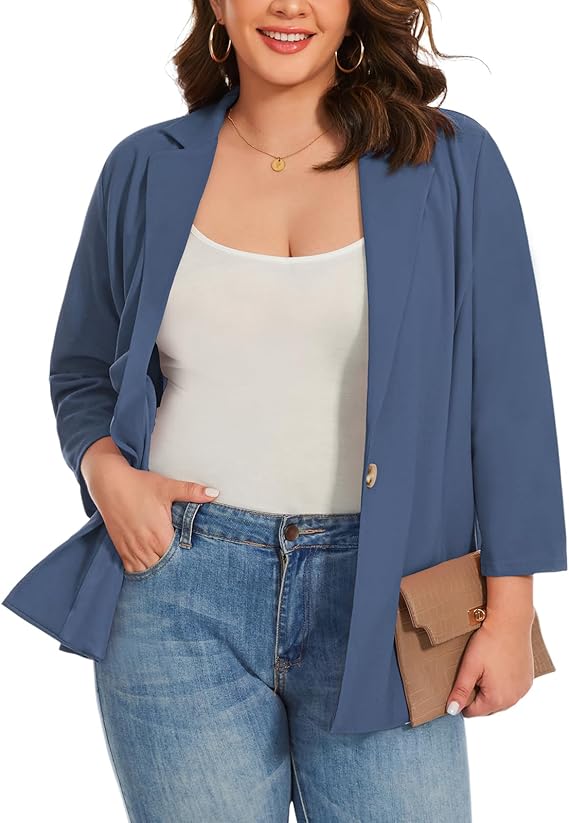 MINTLIMIT Womens Plus Size Blazer 3/4 Sleeve Notch Lapel Casual Work Blazers One Button Open Front Pockets Jackets (XL-5XL)