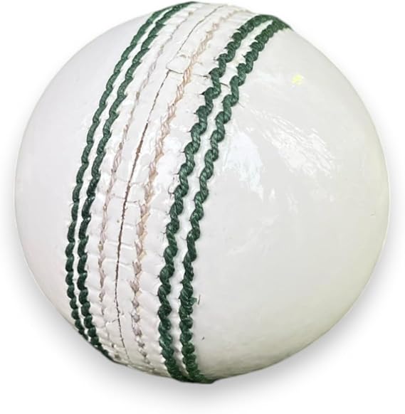Professional Leather Cricket Ball, White with Green Seam, Regulation Size
