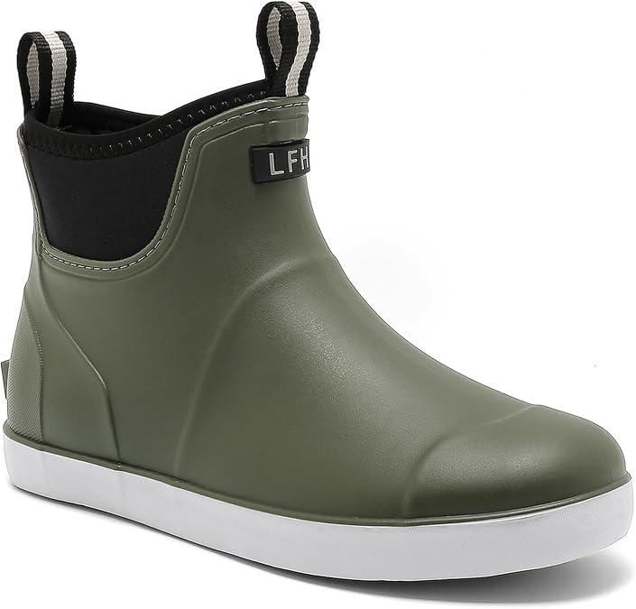 Mens Deck Boots Waterproof, Rubber Ankle Rain Booties For Fishing