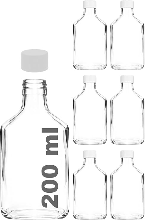 Afracam 200 ml Yassı Şeffaf Cold Brew Şişesi Kapaklı 200 cc Soğuk Kahve Cam Şişe 6 Adet (6, Beyaz (Plastik))