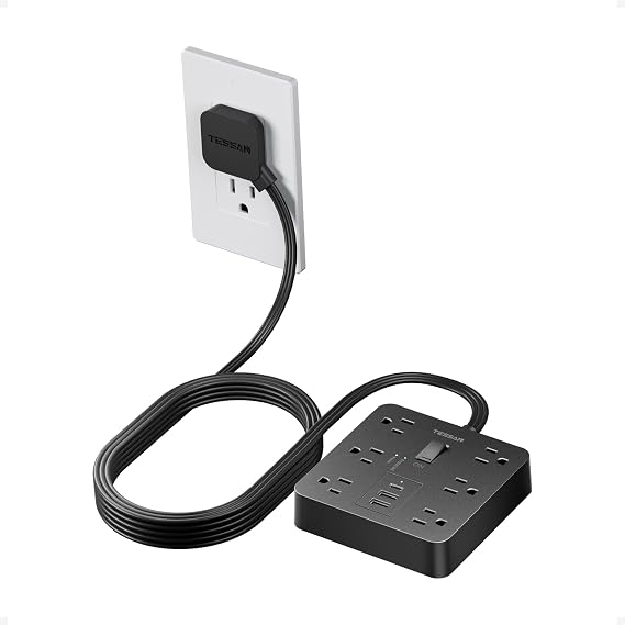 TESSAN Surge Protector Power Strip, 10Ft Flat Plug Extension Cord, Black | 6 Outlets and 4 USB Ports (2 USB C), 1700 Joules Surge Protection, Outlet Extender for Home, Office, Dorm Room Essentials