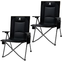 EVER ADVANCED Luxury Camping Chair Folding for Adults Set of 2 Heavy Duty 350lbs, Garden Chair Reclining Padded with Cup Holder Side Pocket, Foldable with 4-Position Adjustable Back, Black
