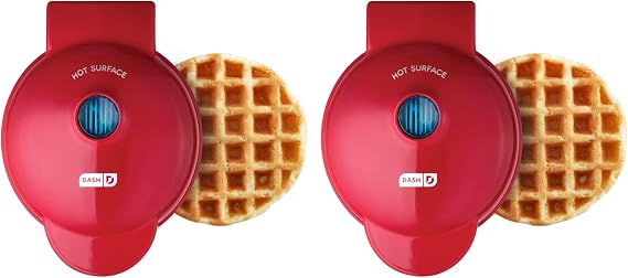 Dash Mini Waffle Maker- Waffle Maker for Breakfast & Snacks - Compact & Easy-to-Clean - nonstick surfaces - Fun & Portable Kitchen Essential - Red - 2-Pack