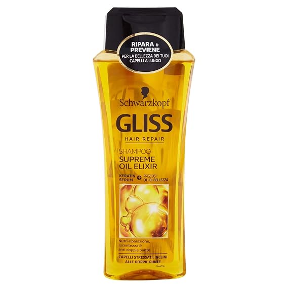 Testanera: Supreme Oil Elixir Shampoo,"Gliss" Line - 8.45 Fluid Ounces (250mL) Bottle [ Italian Import ]
