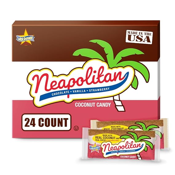Atkinson's Neapolitan Coconut Bar, Strawberry Vanilla, 1.65oz, 24ct Pack