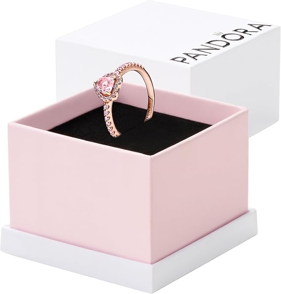 PANDORA Jewelry Sparkling Elevated Heart Ring for Women - 14k Rose Gold Plated with Cubic Zirconia and Pink Stones