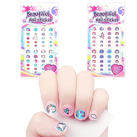 Unicorn Nail Stickers for Toddler Little Girls 540 Decals, Princess Birthday Party Favors Collection, Child Holiday Gift Nail Wraps 12 Sheets, Rainbow, Crown, Animals, Easter Basket Fillers