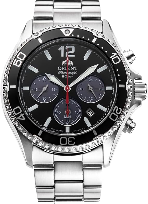 Orient Solar Quartz 200m Diver Style Watch with Chronograph and Sapphire Crystal, Black, Modern