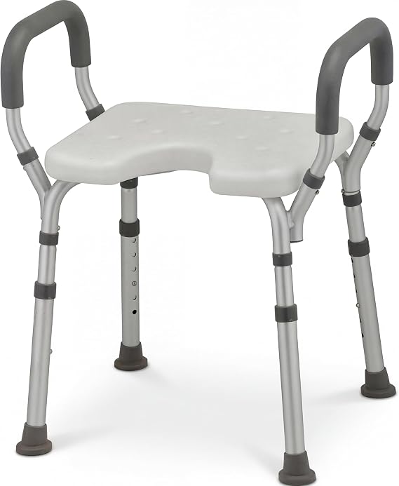 NOVA Bath & Shower Chair w/U-Shaped Hygienic Cutout & Padded/Removable Arms - for Seniors, Handicap & Medical Use, Adjustable Height, Aluminum Frame, Non-Skid Safety, Tool-Free, 300lb Weight Capacity