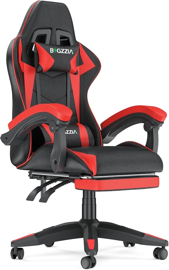 Racingreat Ergonomic Gaming Chair with Adjustable Height, Reclining Feature, Headrest, and Lumbar Support for Adults (With Footrest, Red)