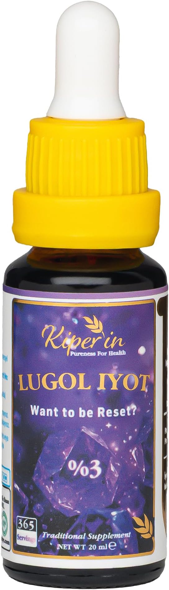 Kiperin Lugol İyot Çözeltisi%3 Elemental İyot ve%6 Potasyum İyodür - Yüksek Saflık ve Biyoyararlanım - Alkolsüz ve Katkısız - 365 Damla