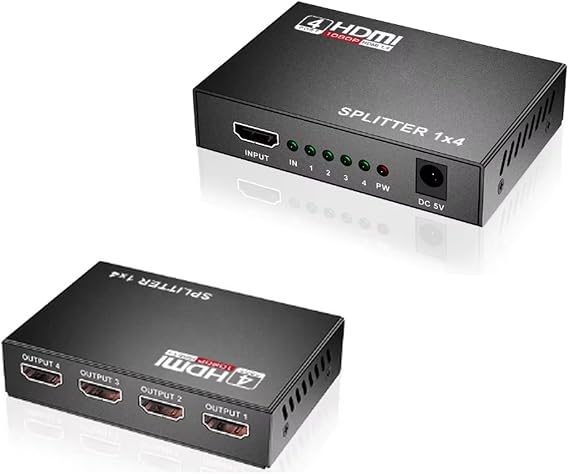 4 Portlu HDMI Splitter Dağıtıcı, 1 Giriş 4 Çıkışlı, Aynı Anda Görüntü Dağıtımı, 1.4V 1080P,