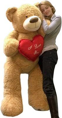 Big Plush I Love You Giant Teddy Bear 5 Foot Soft Tan 60 Inch, Holds Heart Pillow