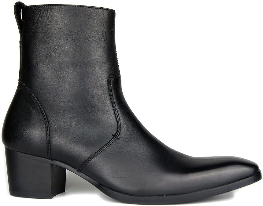 OSSTONE Dress Boot for Men Leather Chukka Designer Boots Casual Heel Shoes Zipper-up OS-VF1088-US