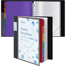Uquelic Presentation Ring Binder, A4 Display Folder with 50 Punched Pockets and 6 Colorful PP Divider Pages, Folder File Plastic Sleeves for Documents, Certificates, Personalise The Front Cover