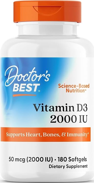Doctor's Best Vitamin D3 2000 IU Softgels, for Men & Women, 180 Softgels | Vitamin D Supplement for Immune System & Heart Health Support, 50 mcg per Serving, Vit D 3, Non GMO, Gluten Free, Soy Free