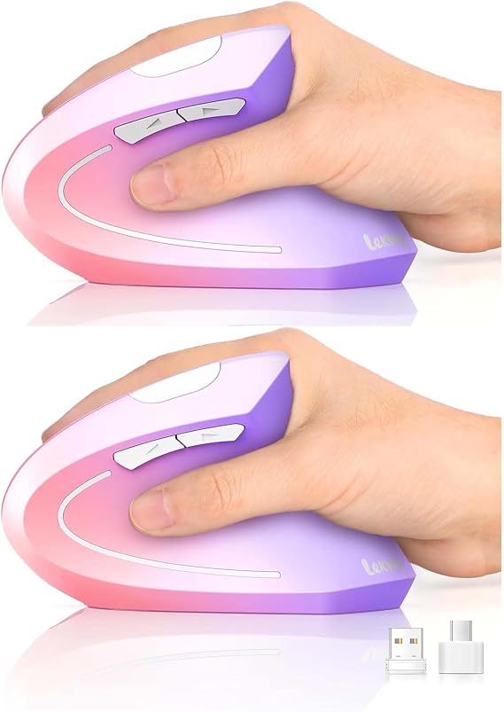Lekvey USB-A Ergonomic Mouse + USB-C Ergonomic Mouse Pink Purple
